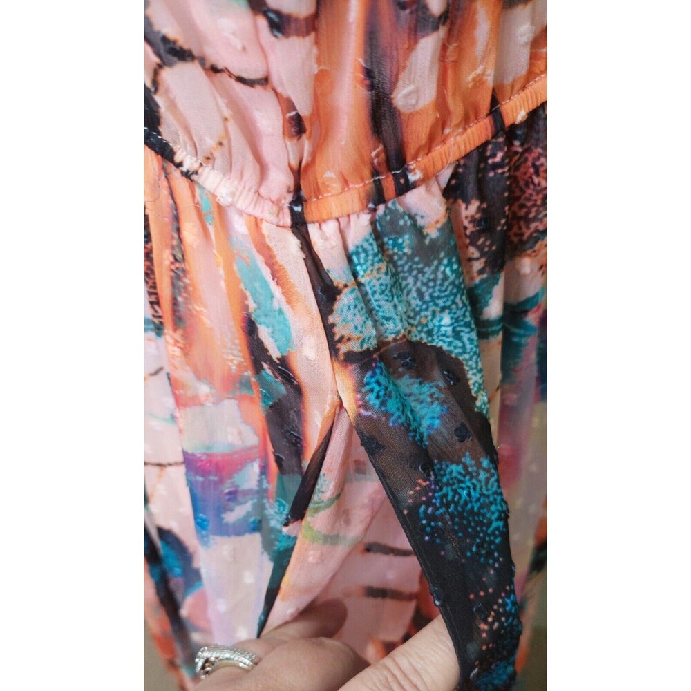 Torrid Midi Dress Clip Dot Smocked Mock Hi Neck Floral Size 0~12~Large Butterfly - Picture 9 of 16